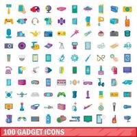 100 iconos de gadgets, estilo de dibujos animados vector