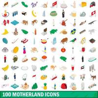 100 motherland icons set, isometric 3d style vector