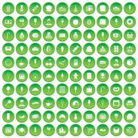 100 dessert icons set green circle vector