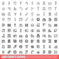 100 craft icons set, outline style vector