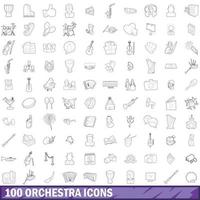 100 orchestra icons set, outline style vector