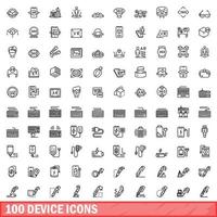 100 device icons set, outline style vector