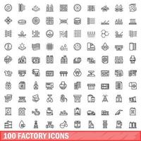 100 iconos de fábrica establecidos, estilo de contorno vector