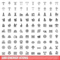 100 energy icons set, outline style vector