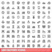 100 iconos de fábrica establecidos, estilo de contorno vector