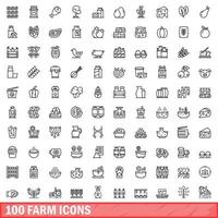 100 iconos de granja, estilo de esquema vector