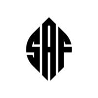 SAF circle letter logo design with circle and ellipse shape. SAF ellipse letters with typographic style. The three initials form a circle logo. SAF Circle Emblem Abstract Monogram Letter Mark Vector. vector