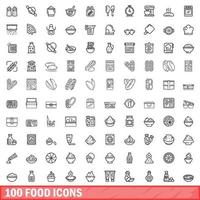 100 iconos de alimentos, estilo de esquema vector