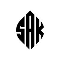diseño de logotipo de letra de círculo sak con forma de círculo y elipse. sak elipse letras con estilo tipográfico. las tres iniciales forman un logo circular. vector de marca de letra de monograma abstracto del emblema del círculo sak.
