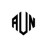 AUN letter logo design with polygon shape. AUN polygon and cube shape logo design. AUN hexagon vector logo template white and black colors. AUN monogram, business and real estate logo.