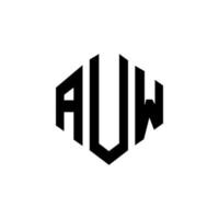 AUW letter logo design with polygon shape. AUW polygon and cube shape logo design. AUW hexagon vector logo template white and black colors. AUW monogram, business and real estate logo.