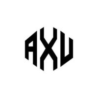AXU letter logo design with polygon shape. AXU polygon and cube shape logo design. AXU hexagon vector logo template white and black colors. AXU monogram, business and real estate logo.