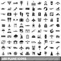 100 plane icons set, simple style vector