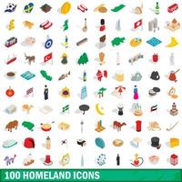 100 homeland icons set, isometric 3d style vector