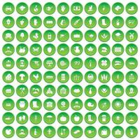 100 farm icons set green circle