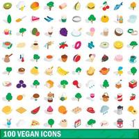 100 vegan icons set, isometric 3d style