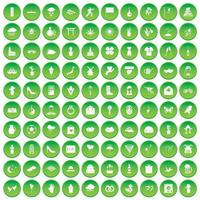 100 flowers icons set green circle vector