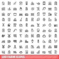 100 iconos de granja, estilo de esquema vector