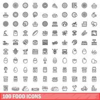 100 food icons set, outline style vector