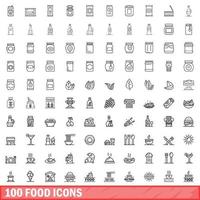 100 iconos de alimentos, estilo de esquema vector