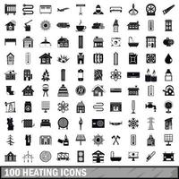 100 heating icons set, simple style vector