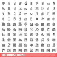 100 house icons set, outline style vector