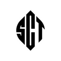 SCT circle letter logo design with circle and ellipse shape. SCT ellipse letters with typographic style. The three initials form a circle logo. SCT Circle Emblem Abstract Monogram Letter Mark Vector. vector