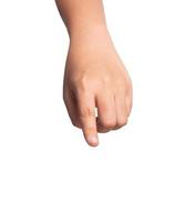 Human hand pointing something on a white background photo