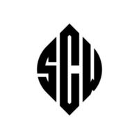 SCW circle letter logo design with circle and ellipse shape. SCW ellipse letters with typographic style. The three initials form a circle logo. SCW Circle Emblem Abstract Monogram Letter Mark Vector. vector