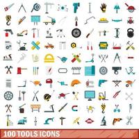 100 tools icons set, flat style vector