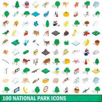 100 national park icons set, isometric 3d style vector