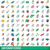 100 swap icons set, isometric 3d style vector