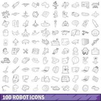 100 robot icons set, outline style vector