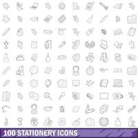 100 stationery icons set, outline style vector