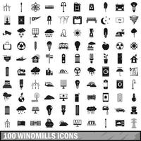 100 windmills icons set, simple style vector