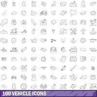 100 vehicle icons set, outline style vector