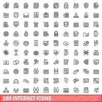 100 internet icons set, outline style vector