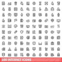 100 internet icons set, outline style vector