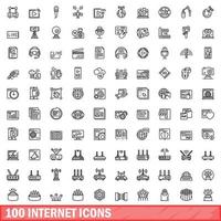 100 internet icons set, outline style vector