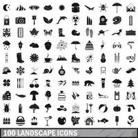 100 landscape icons set, simple style vector