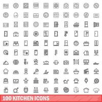 100 iconos de cocina, estilo de esquema