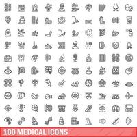 100 medical icons set, outline style vector