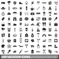 100 vacation icons set, simple style vector