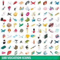 100 vocation icons set, isometric 3d style vector