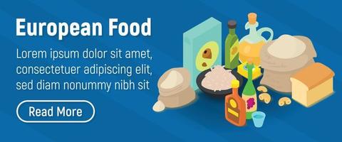 European food concept banner, isometric style vector