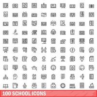 100 iconos escolares establecidos, estilo de esquema vector