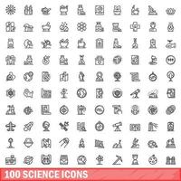 100 science icons set, outline style vector