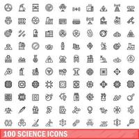 100 science icons set, outline style vector