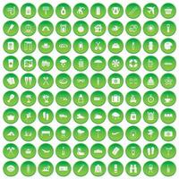 100 iconos de utensilios establecer círculo verde vector