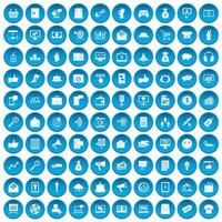 100 iconos de marketing digital conjunto azul vector